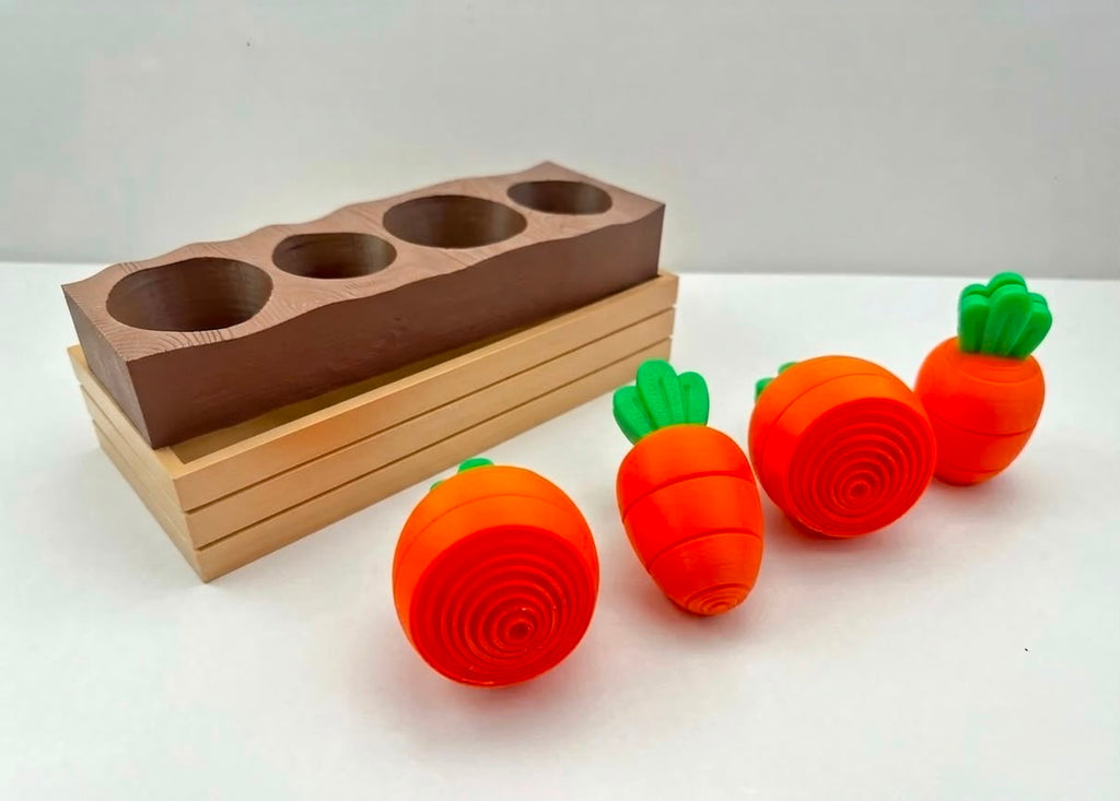 Huerto Zanahoria impreso en 3D con sus zanahorias de juguete