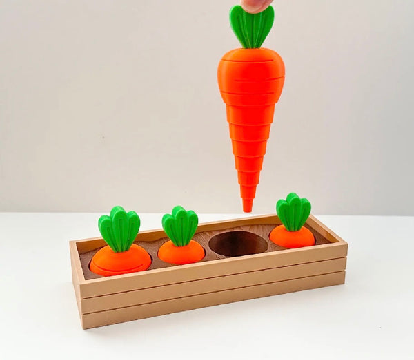 Huerto Zanahoria: juguete didáctico impreso en 3D para sembrar y cosechar zanahorias