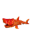 Esqueleto de tiburón articulado impreso en 3D en filamento tornasol naranja y rojo, de Tecnoprint
