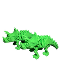 Triceratops articulado impreso en 3D en filamento verde, de Tecnoprint